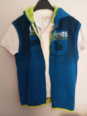Boys' short sleeve set with polo shirt and sleeveless zip-up hoodie