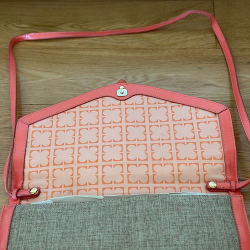 Clutch bag summer, new, linen-like material, orange and beige