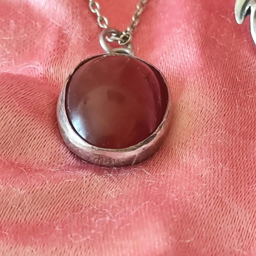 925 Silver Necklace and Earrings Set with Carnelian Stones, Like New