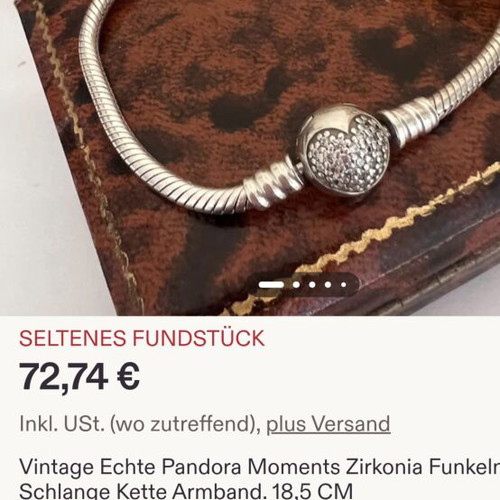 Pandora bracelet 17.5 cm with heart pave clasp and zircon stones