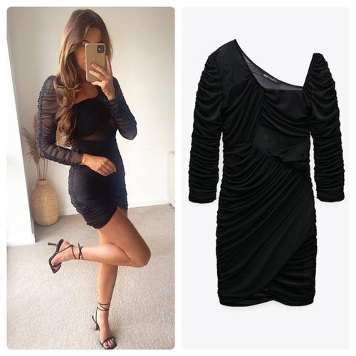 american eagle black and white dress American Eagle Gray Square Neck Puff Sleeve A Line Tiered Midi Dress S –  Brie main image 1