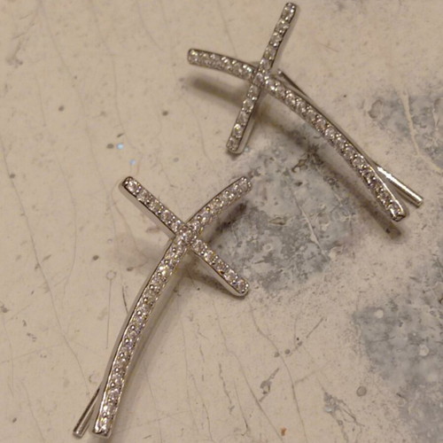 Ear Crawlers Earrings with Zirconia Crosses Sterling Silver 925 new