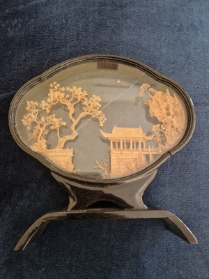 Chinese cork diorama used with glass crack and wooden base
