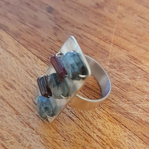 Silver ring handmade new with semi-precious stones