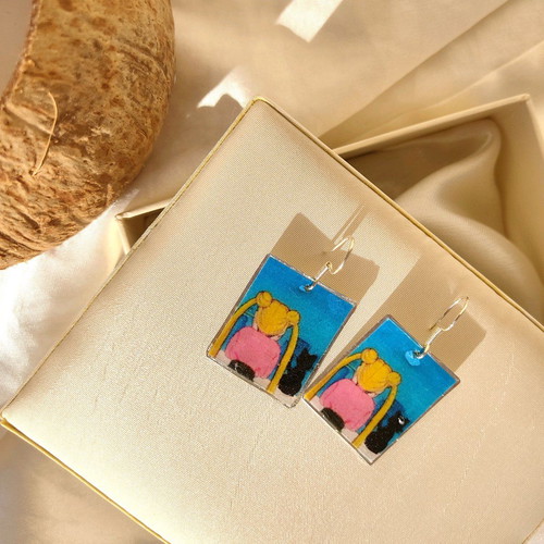 Handmade Sailor Moon earrings with Luna cat new