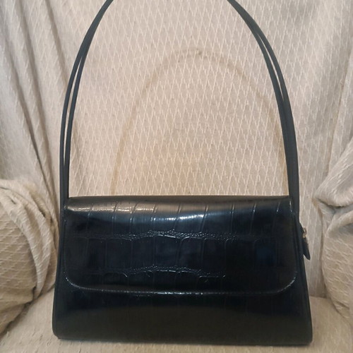 Women's shoulder bag like new, black glossy with double strap