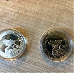  Δύο ( 02 ) Ασημένια νομίσματα ΚΥΠΡΟΣ ένταξη στην Ε.Ε.