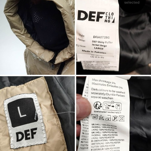 DEF Shiny Puffer Jacket like new, size L-XL, beige