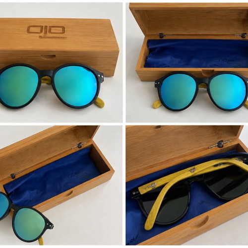 Ojo sunglasses unisex with wooden arms and case, like new