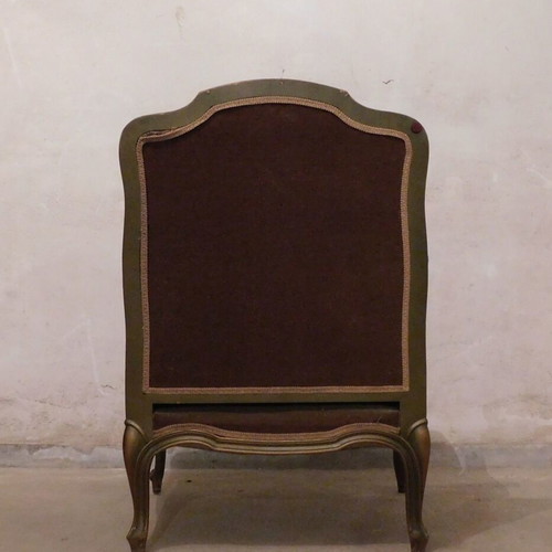 Wooden armchair vintage used with velvet upholstery