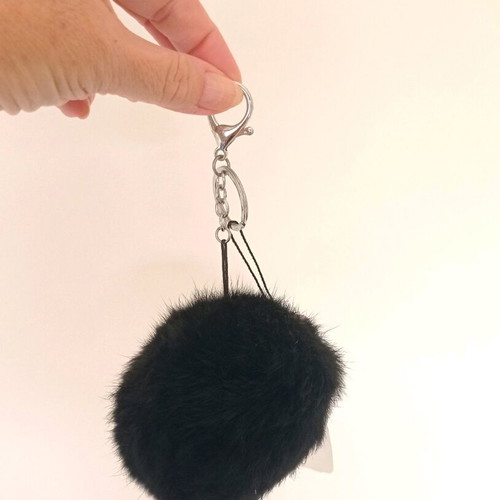 Celestino keychain large black fur pom pom new