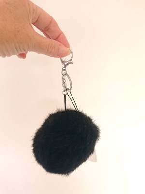 Celestino keychain large black fur pom pom new