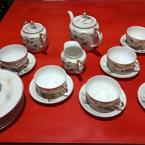 Kutani Geisha vintage Japanese tea set 21 pieces refurbished