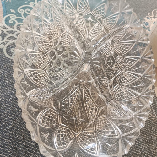 Vintage French Crystal Divided Serving Dish like new, pressed glass