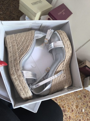 Silver straw platform sandals size 39