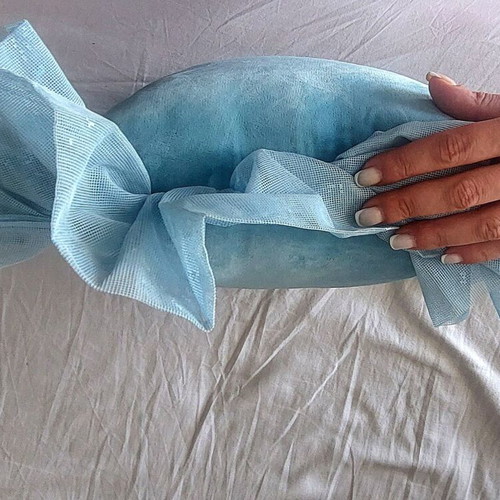 Velvet inflatable decorative pillow, vintage, sky blue