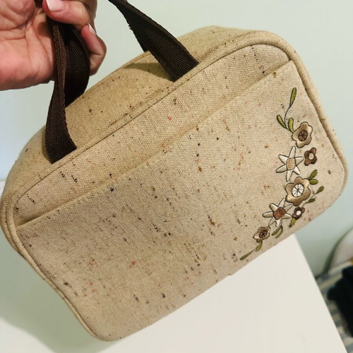 Vintage mini handbag beige with floral embroidery like new