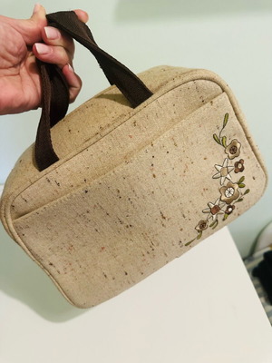 Vintage mini handbag beige with floral embroidery like new