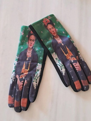 Gloves with Frida Kahlo design like new, multicolored