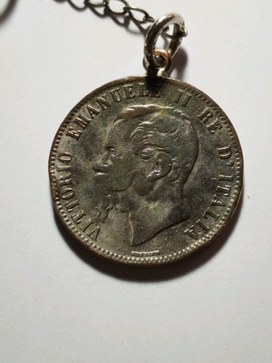 Επάργυρο μπρελόκ με νόμισμα Ιταλίας 10 centesimi 1867 μεταχειρισμένο