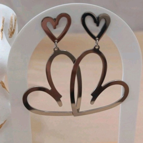Steel Long Heart Earrings new, silver