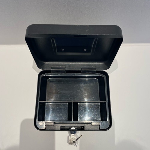 Portable cash box with 2 keys like new, metal, black matte