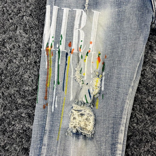 Amiri men's distressed embellished denim jeans like new, size L, blue