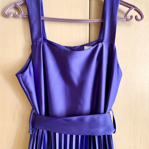Chaton Pleated Satin Dress purple new, size L