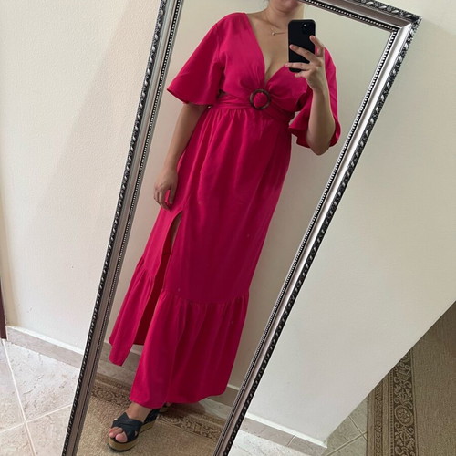 A-Style maxi dress pink like new with buckle and sleeves