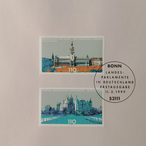 German stamps 1999 with Bonn first day cover, 2 mint blocks