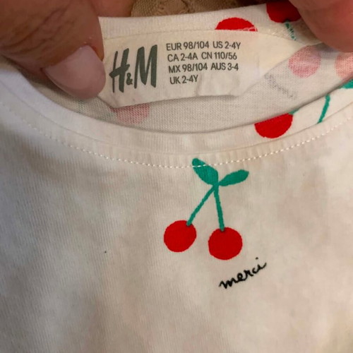 H&M Cherry Dress new for 3-4 years old, white and red