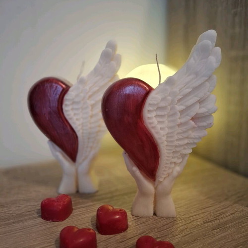Wax heart with wings new, handmade decorative candle