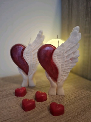 Wax heart with wings new, handmade decorative candle