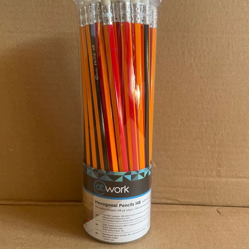 @Work Hexagonal HB Wooden Pencils with Eraser, pack of 50
