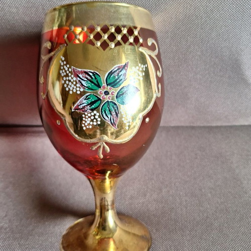 Murano bowl used ruby with 24k gold vintage 16×10 cm