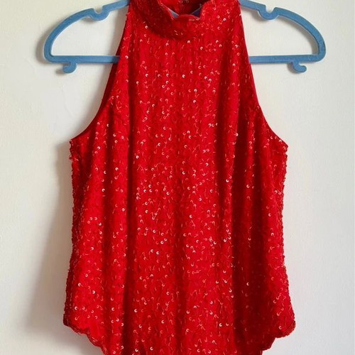 Raxevsky Exclusive Vintage Red Beaded Sequin Halter Top Size S like new