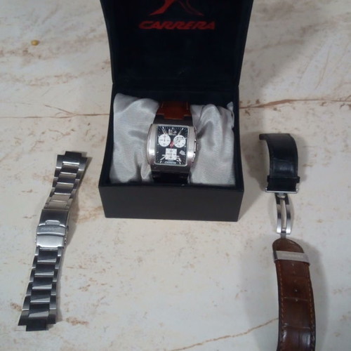 Carrera chronograph used with bracelet and leather strap