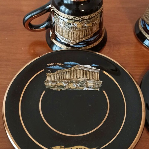 Espresso coffee cups with saucers 2pcs vintage handmade with 24k gold details