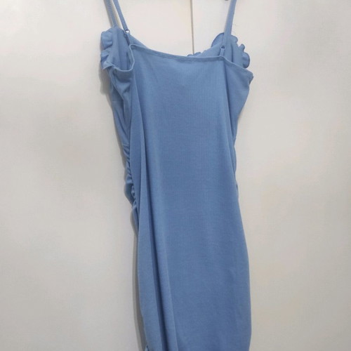 Women's sky blue ribbed dress with side gathers