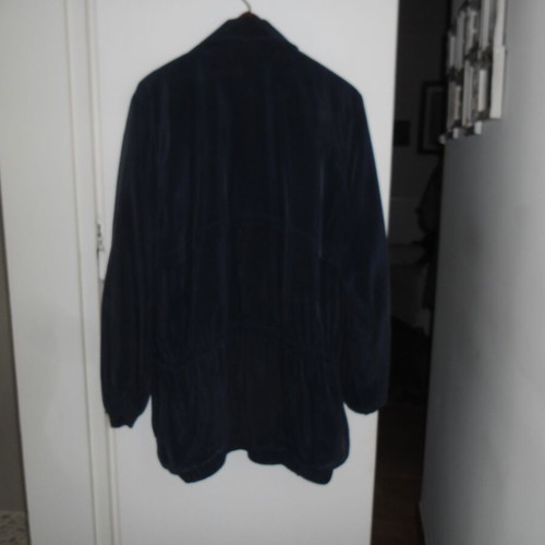 Silk blue jacket like new, long with silver buttons
