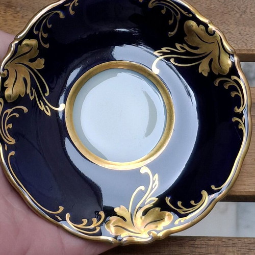 Friederike KPM coffee saucer used, porcelain blue and gold