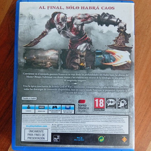 God of War 3 Remasterizado PS4 used, Sony 2015