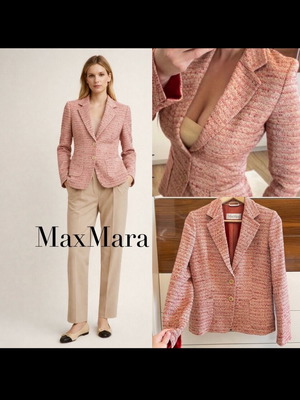 Max Mara σακάκι tweed σαν καινούργιο, μπεζ με κόκκινη φόδρα