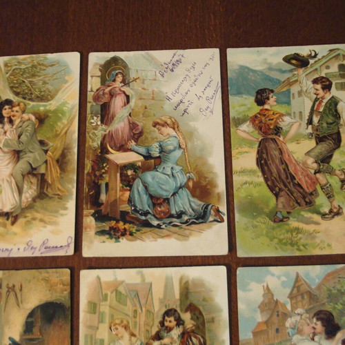 Embossed postcards used, pack of 7, from 1907