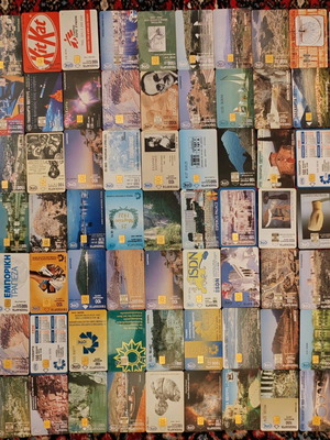 Phone cards used, pack of 72, mainly 1990s