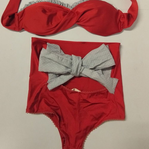 Madame Shou Shou vintage retro style swimsuit used, size S, red with grey polka dots