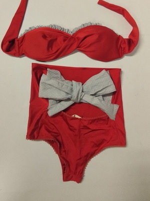 Madame Shou Shou vintage retro style swimsuit used, size S, red with grey polka dots