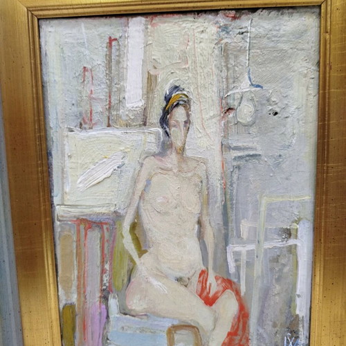 Oil painting nude woman used on plywood with frame 30x40