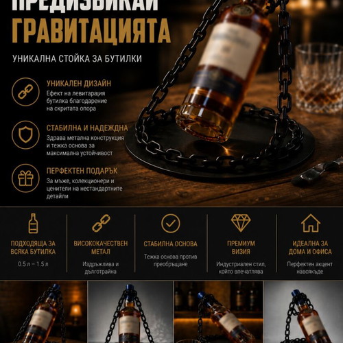 Levitating Bottle Stand new, chain holder for whiskey and wine