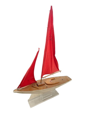 Large polyester and wood vintage sailboat used with stand